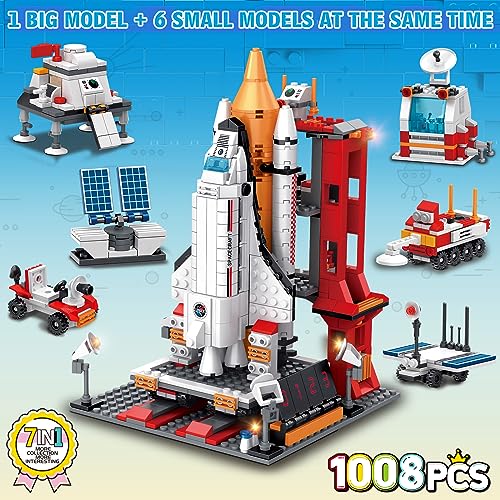 Sitodier Space Exploration Shuttle Building Toy, 1008pcs 7-in-1 Aerospace Building Set for 6+ Years with Heavy Transport Rocket and Launcher, Educational Construction Toy for 8-14 Years Boys Girls