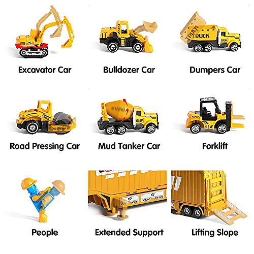 OR OR TU Construction Truck Car Toy Set for Boys with Sounds Lights Effects Kids Engineering Vehicle Playset Crane,Excavator,Forklift,Bulldozer,Cement Truck,Dumper Age for 3 4 5 6+ Years Gift