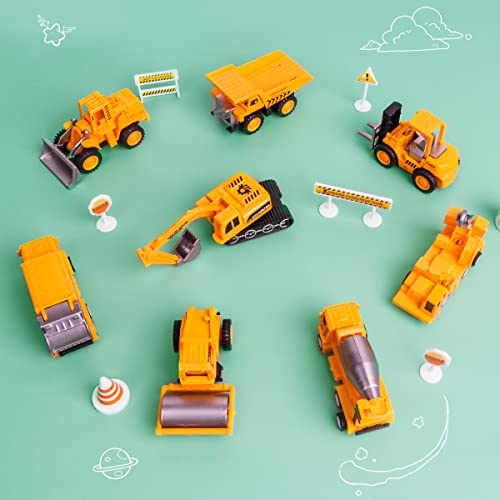 LOYO Construction Vehicles Toys with Play Mat – 8 Mini Alloy Engineering Trucks Toys, 31.5x27.5Inch Play Mat, 12 Road Signs Birthday for 3 4 5 6 7 Years Old Toddlers Boys