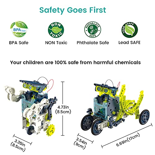ACELIFE STEM Solar Robot Toy 12-in-1 Educational Science Kit DIY Building Toy Construction Engineering Set for Kids Age 8-12 Boys & Girls Birthday, Solar Powered Toy-Green