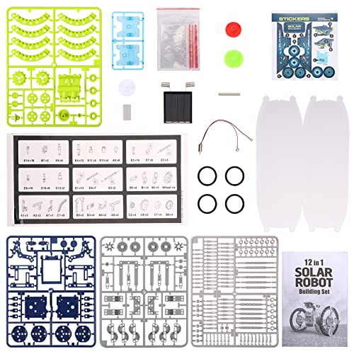 ACELIFE STEM Solar Robot Toy 12-in-1 Educational Science Kit DIY Building Toy Construction Engineering Set for Kids Age 8-12 Boys & Girls Birthday, Solar Powered Toy-Green