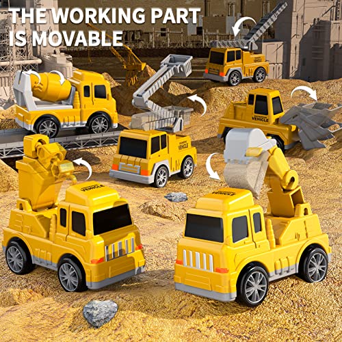 Doloowee Construction Truck Toys for Toddlers 7 in 1 Construction Transporter Truck Friction Power Toy Car, Excavator, Bulldozer, Crane and Mixer Christmas Birthday Gifts for 3-7 Years Old Boys