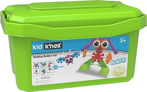 Kid K'NEX Budding Builders Set 50 Model Kids Craft Set with 100 Pieces, Educational ,Fun and Colourful Building Toys for Boys and Girls, Construction Toys for Ages 3+ Basic Fun 85618