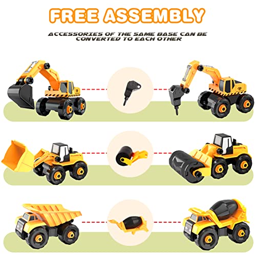 Vanplay Take-Apart Construction Vehicles Excavators Truck Toy with Storage Box, 6 in 1 DIY Building Educational Gift Toys for Boys Girls Age 3 4 5
