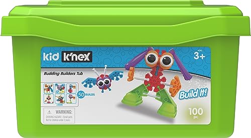 Kid K'NEX Budding Builders Set 50 Model Kids Craft Set with 100 Pieces, Educational ,Fun and Colourful Building Toys for Boys and Girls, Construction Toys for Ages 3+ Basic Fun 85618