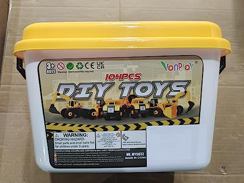 Vanplay Take-Apart Construction Vehicles Excavators Truck Toy with Storage Box, 6 in 1 DIY Building Educational Gift Toys for Boys Girls Age 3 4 5