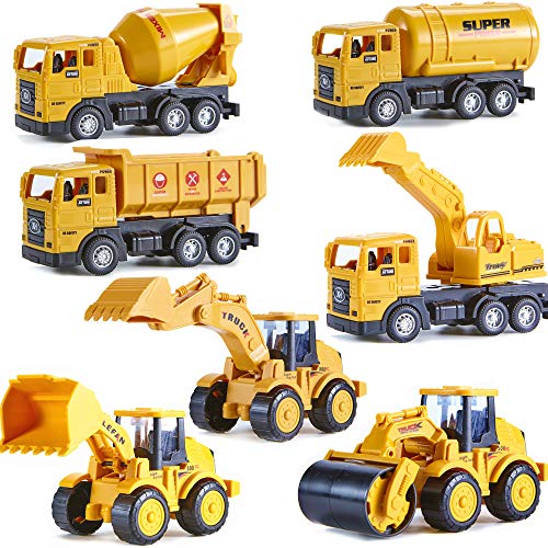 Yetech 7-1n-1 Construction Vehicles Toys Set with Play Mat - 7 Sturdy Engineering Trucks Toys, 27.6 * 31.5inches Play Mat, Christmas Birthday Gift for Toddlers Boys 3 4 5 6 7 Years Old