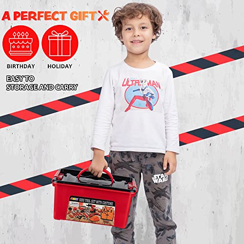 JOYIN 24 Pcs Construction Tool Accessories Playset Construction Pretend Play Toy Kit Including Construction Worker Costume and Electric Drill Toy in Storage Box