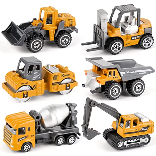 Kid Diecast Metal Cars Engineering Vehicles Set,Construction Toys for Boys 3 Year Olds Sand Pit Play (6pcs Set)