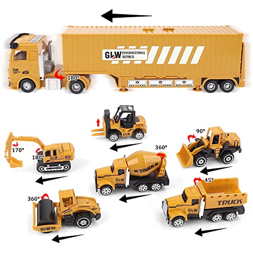 deAO Construction Set with Cargo Truck with Bulldozer, Tractor, Forklift, Mixer, Excavator, Crane and Dumper-Gift