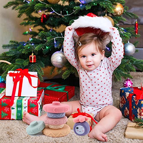 Brynnl Stacking & Nesting Baby Toys, 8pcs Squeeze Teething Baby Toys and Building Circle Toys Baby Stacking & Nesting Circle Toy, Early Educational Toy for 6 Months+ Baby Toddler Boys Girls