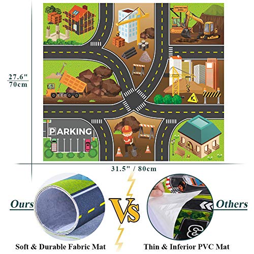 Yetech 7-1n-1 Construction Vehicles Toys Set with Play Mat - 7 Sturdy Engineering Trucks Toys, 27.6 * 31.5inches Play Mat, Christmas Birthday Gift for Toddlers Boys 3 4 5 6 7 Years Old