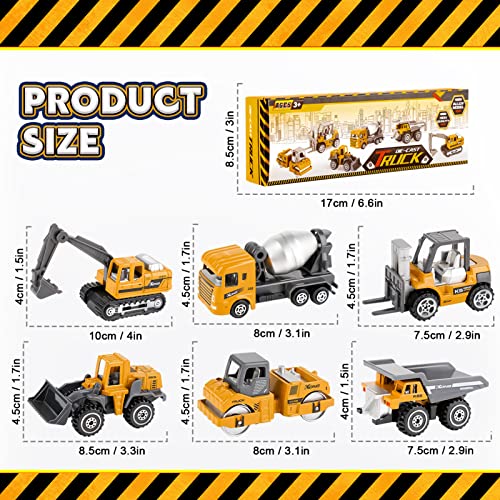 Kid Diecast Metal Cars Engineering Vehicles Set,Construction Toys for Boys 3 Year Olds Sand Pit Play (6pcs Set)