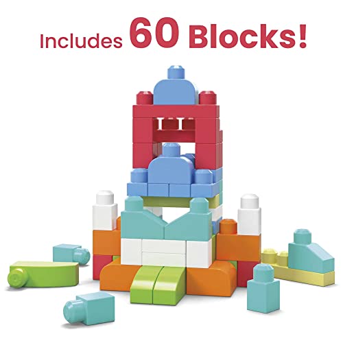 MEGA BLOKS Big Building Bag building set with 60 big and colorful building blocks, and 1 storage bag, toy gift set for ages 1 and up, DCH54