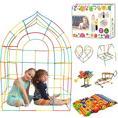 SIENIANLINE Straw Constructor STEM Building Toys 480 pcs Interlocking Plastic Educational Toys Engineering Building Blocks -Fun- Educational- Safe for Kids- Develops Motor Skills-Construction Blocks
