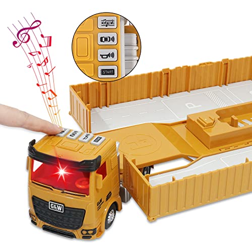deAO Construction Set with Cargo Truck with Bulldozer, Tractor, Forklift, Mixer, Excavator, Crane and Dumper-Gift