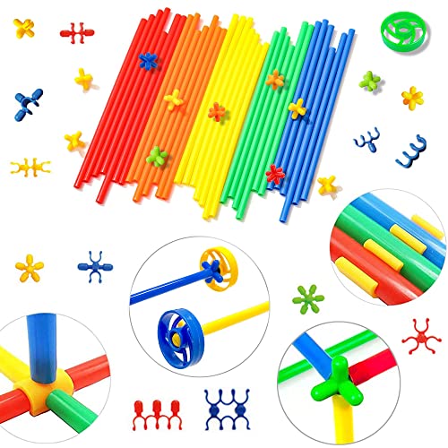 SIENIANLINE Straw Constructor STEM Building Toys 480 pcs Interlocking Plastic Educational Toys Engineering Building Blocks -Fun- Educational- Safe for Kids- Develops Motor Skills-Construction Blocks