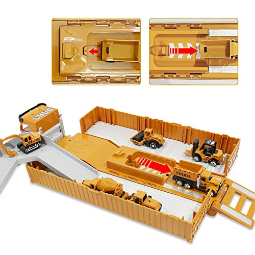 deAO Construction Set with Cargo Truck with Bulldozer, Tractor, Forklift, Mixer, Excavator, Crane and Dumper-Gift