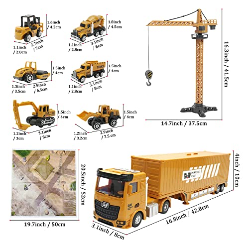 deAO Construction Set with Cargo Truck with Bulldozer, Tractor, Forklift, Mixer, Excavator, Crane and Dumper-Gift