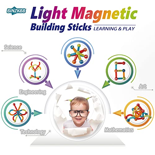 BINZKBB Magnetic Building Blocks,Large 3D Magnet STEM Educational Construction Toys,Sensory Montessori Preschool Building Sticks Kids Blocks for Ages 3 4 5 6 Year Old Boys Girls Toddlers