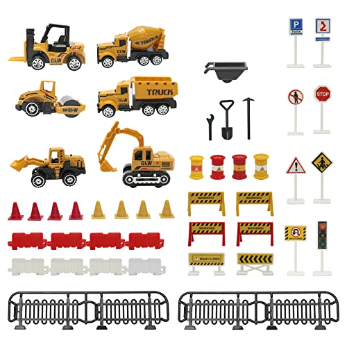 deAO Construction Set with Cargo Truck with Bulldozer, Tractor, Forklift, Mixer, Excavator, Crane and Dumper-Gift