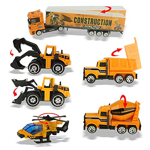 jenilily Construction Toy Vehicle Cars Model Trucks, Transporter Truck Mini Excavator Digger Dumper Tractor for Kids boys Age 3+ (yellow)