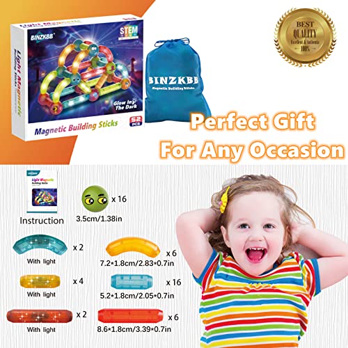 BINZKBB Magnetic Building Blocks,Large 3D Magnet STEM Educational Construction Toys,Sensory Montessori Preschool Building Sticks Kids Blocks for Ages 3 4 5 6 Year Old Boys Girls Toddlers