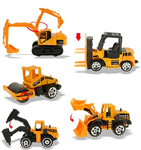 jenilily Construction Toy Vehicle Cars Model Trucks, Transporter Truck Mini Excavator Digger Dumper Tractor for Kids boys Age 3+ (yellow)