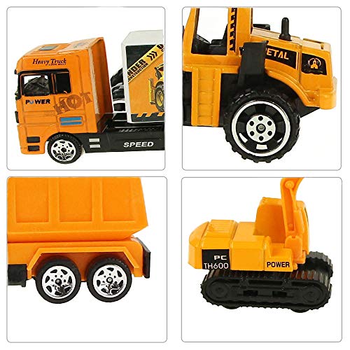jenilily Construction Toy Vehicle Cars Model Trucks, Transporter Truck Mini Excavator Digger Dumper Tractor for Kids boys Age 3+ (yellow)