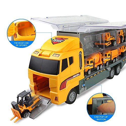 jenilily Construction Toy Vehicle Cars Model Trucks, Transporter Truck Mini Excavator Digger Dumper Tractor for Kids boys Age 3+ (yellow)