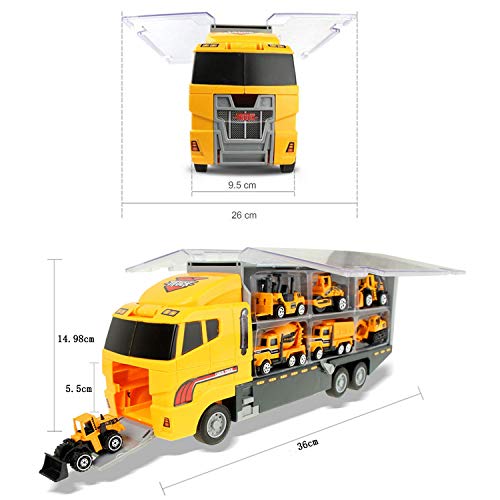 jenilily Construction Toy Vehicle Cars Model Trucks, Transporter Truck Mini Excavator Digger Dumper Tractor for Kids boys Age 3+ (yellow)