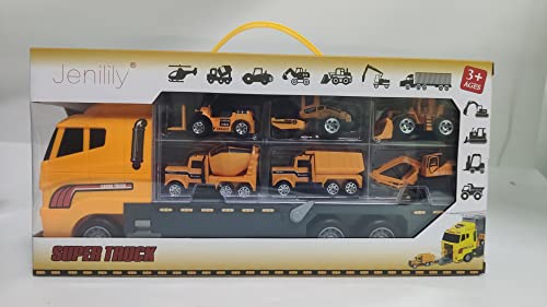 jenilily Construction Toy Vehicle Cars Model Trucks, Transporter Truck Mini Excavator Digger Dumper Tractor for Kids boys Age 3+ (yellow)