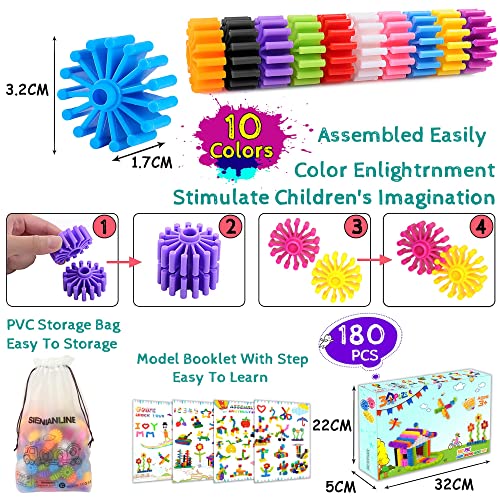 SIENIANLINE Gears Interlocking Learning Set, STEM Construction Toy Set - Building Kit Toys 180 Pcs - 10 Colors