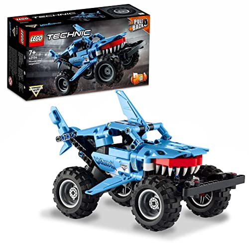 LEGO Technic Monster Jam Megalodon 2 in 1 Pull Back Shark Truck to Lusca Low Racer Car Toy, 2022 Series, Set for Kids, Boys and Girls 7 Plus Years Old 42134