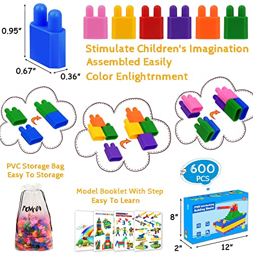 TOMYOU Kids 600pcs Set Building Blocks Construction Toy - Learning Playset STEM Toy Set Educational Kit Child Branin Development Preschool Kindergarten Toy