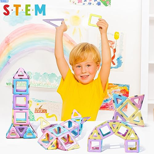 Magblock 52 PCS Magnetic Building Blocks, Magnetic Tiles STEM Educational Construction Toys for Kid Magnet Game Gift for Age 3 + Year Old Boys and Girls
