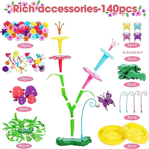 Flower Garden Building Toys for 3 Year Olds Girl | Girl Gifts Kids Garden Toys | Educational Construction Toys for 3 4 5 Year Olds | Construction Flowers Set with Storage Case(140PCS)