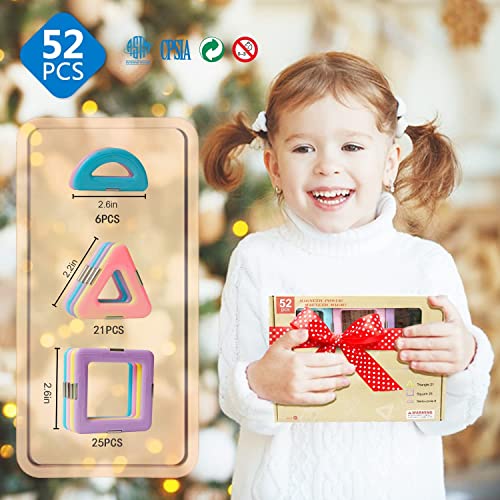 Magblock 52 PCS Magnetic Building Blocks, Magnetic Tiles STEM Educational Construction Toys for Kid Magnet Game Gift for Age 3 + Year Old Boys and Girls
