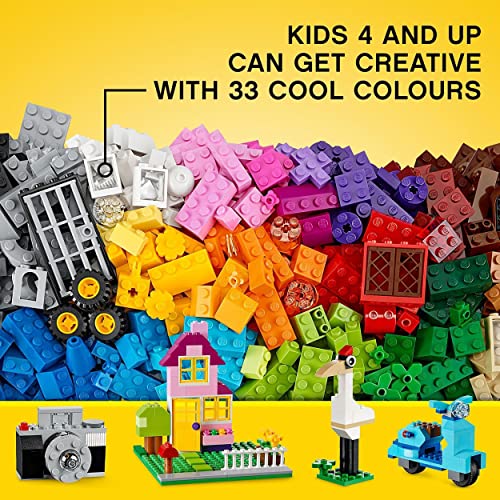 LEGO 10698 Classic Large Creative Brick Storage Box Set, Construction Toy with Windows, Doors, Wheels and Green Baseplate, Building Toys for Kids 4 Plus Years Old