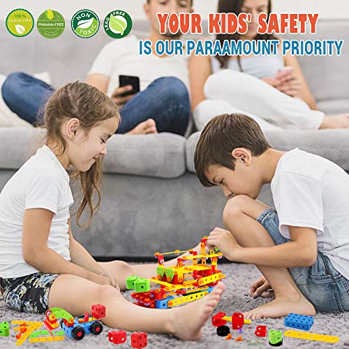VATOS Building Construction Toys Set for Boys 327 Pcs - STEM Engineering Screw & Drills Block Bricks, Toys for Boys Ages 3 4 5 6-10 Year Old, Creative Toy Gift for Kids Toddlers
