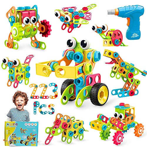 STEM Toys Building Blocks - 223 PCS Educational Construction Tiles Set Engineering Kit with Drill Toy Creative Activities Games Learning Toys Gift for Kids Ages 3 4 5 6 7 8 9 10 Year Old Boys Girls