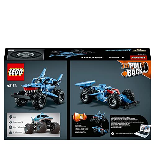 LEGO Technic Monster Jam Megalodon 2 in 1 Pull Back Shark Truck to Lusca Low Racer Car Toy, 2022 Series, Set for Kids, Boys and Girls 7 Plus Years Old 42134