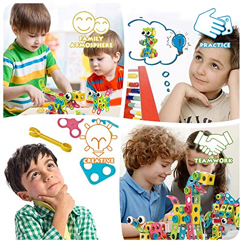 STEM Toys Building Blocks - 223 PCS Educational Construction Tiles Set Engineering Kit with Drill Toy Creative Activities Games Learning Toys Gift for Kids Ages 3 4 5 6 7 8 9 10 Year Old Boys Girls