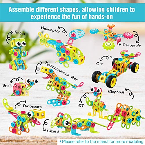STEM Toys Building Blocks - 223 PCS Educational Construction Tiles Set Engineering Kit with Drill Toy Creative Activities Games Learning Toys Gift for Kids Ages 3 4 5 6 7 8 9 10 Year Old Boys Girls