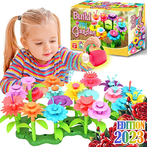 FunzBo Flower Garden Building STEM Toys - Gardening Pretend Gift for Girls Kids Toy - Educational Activity for Preschool Children Age 3 4 5 6 7 Year Old, Stacking Game for Toddlers (Meduim)
