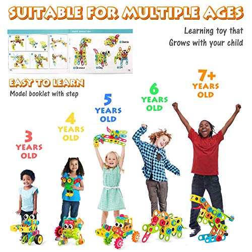 STEM Toys Building Blocks - 223 PCS Educational Construction Tiles Set Engineering Kit with Drill Toy Creative Activities Games Learning Toys Gift for Kids Ages 3 4 5 6 7 8 9 10 Year Old Boys Girls
