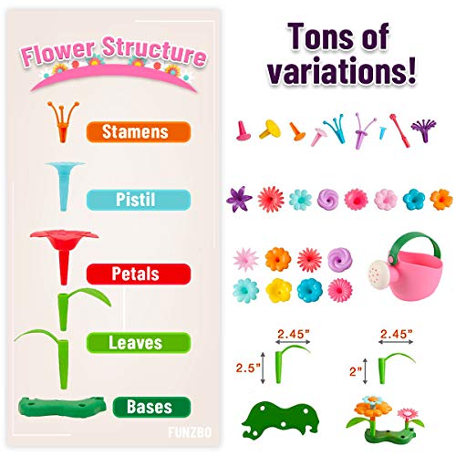 FunzBo Flower Garden Building STEM Toys - Gardening Pretend Gift for Girls Kids Toy - Educational Activity for Preschool Children Age 3 4 5 6 7 Year Old, Stacking Game for Toddlers (Meduim)
