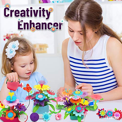 FunzBo Flower Garden Building STEM Toys - Gardening Pretend Gift for Girls Kids Toy - Educational Activity for Preschool Children Age 3 4 5 6 7 Year Old, Stacking Game for Toddlers (Meduim)