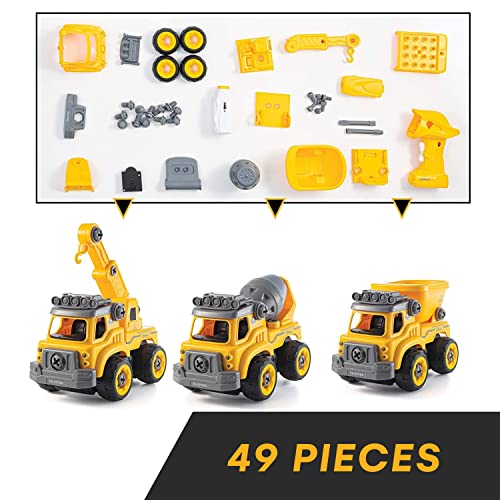 Top Race Take Apart Construction Truck with Battery Powered Drill – 3-in-1 Stem Toys Toy Truck with Drill and Remote Control – Easy to Assemble