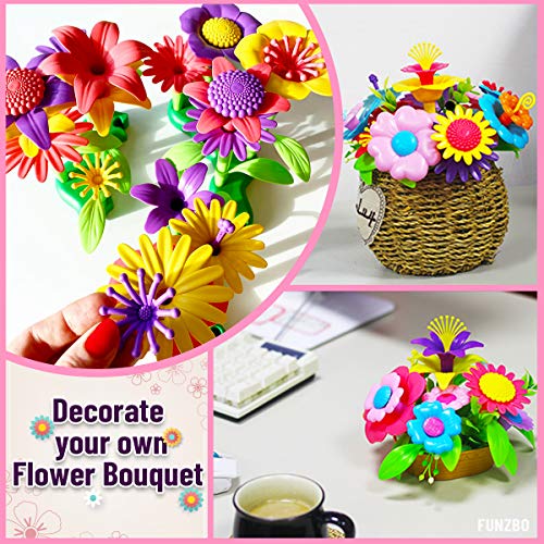 FunzBo Flower Garden Building STEM Toys - Gardening Pretend Gift for Girls Kids Toy - Educational Activity for Preschool Children Age 3 4 5 6 7 Year Old, Stacking Game for Toddlers (Meduim)